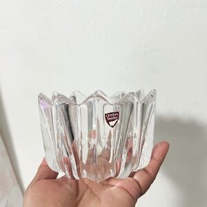 Orrefors Sweden Crown Clear Crystal Glass Art Bowl Fleur Shaped Decor